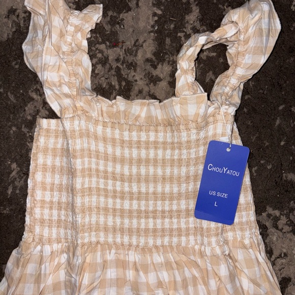 Gingham Smocked Maxi Dress in Cream - Picture 2 of 4